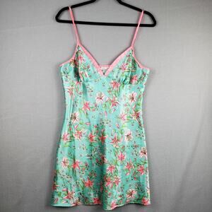Y2K Nayomi Size L Floral Satin Slip Dress Green Pink Coquette Sabrina Carpenter